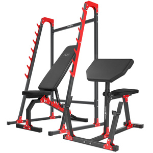 Set MH10 | Banco regulable de doble cara MH-L114 +  Soportes multinivel MH-S204 + Banco escocés (bicep curl) MH-L105 - Marbo Sport