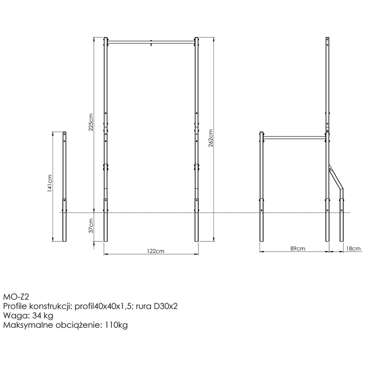 Barra de tracción externa con soporte para bolsas y pasamanos de inmersión largos MO-Z2 - Marbo Sport