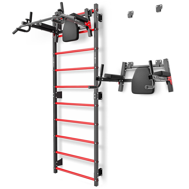 Set MHU1 | Escalera gimnástica metálica + Pasamanos y barra 2 en 1 para pared y escalera - Marbo Sport