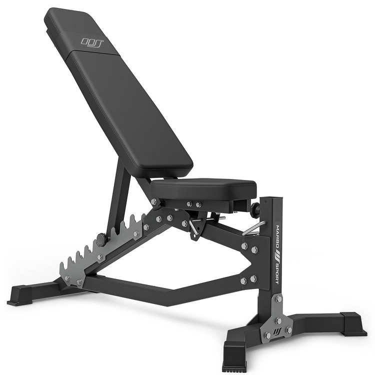 Set MS30_2.0_113KG_G | banco de entrenamiento ajustable de doble cara + soporte multinivel para mancuernas (2 piezas) con asistencia + juego de barras reforzadas y pesas engomados 113 kg - Marbo Sport