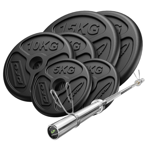 Conjunto 75kg | Barra olímpica 180 cm + discos de pesas 2x15kg, 2x10kg, 2x5kg - Marbo Sport
