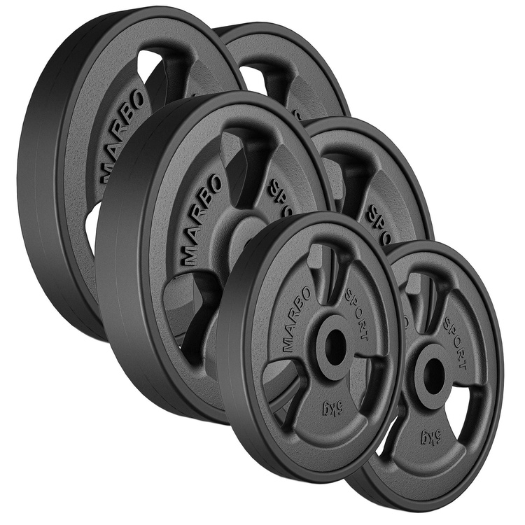 Juego de pesas de hierro fundido engomadas Tri-Grip 60 kg / 2 x 15 kg + 2 x 10 kg + 2 x 5 kg - Marbo Sport
