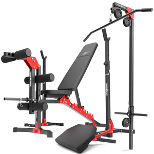Set MH25 | Banco de entrenamiento MH-L115 + Soportes de barra MH-S201 + Entrenador de piernas MH-A102 + Bícep curl con asas MH-A101 + Elevador superior e inferior MH-W104 - Marbo Sport