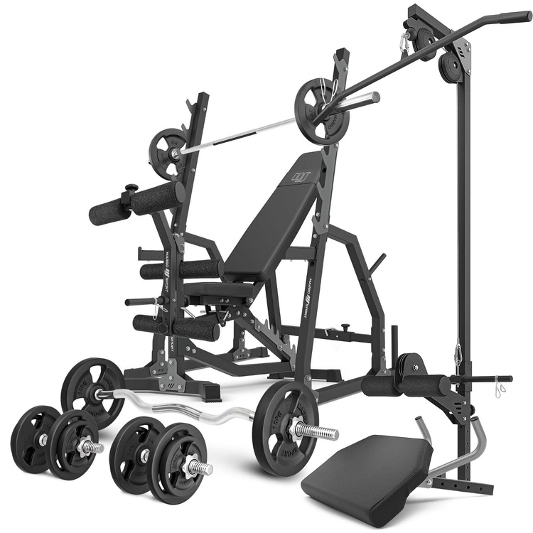 Set MS36_2.0_83KG | banco ajustable + Soportes de gimnasio + accesorios + juego de barras reforzadas y pesas 83 kg - Marbo Sport