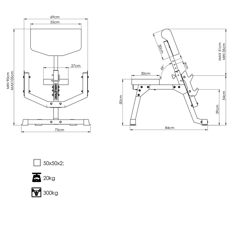 Banco Scott (barra de oración) con soporte ajustable MS-L107 2.0 - Marbo Sport