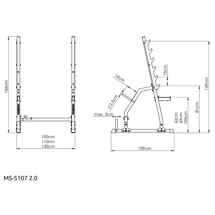Soportes para barras de pesas con seguridad y separación ajustable MS-S107 2.0 - Marbo Sport