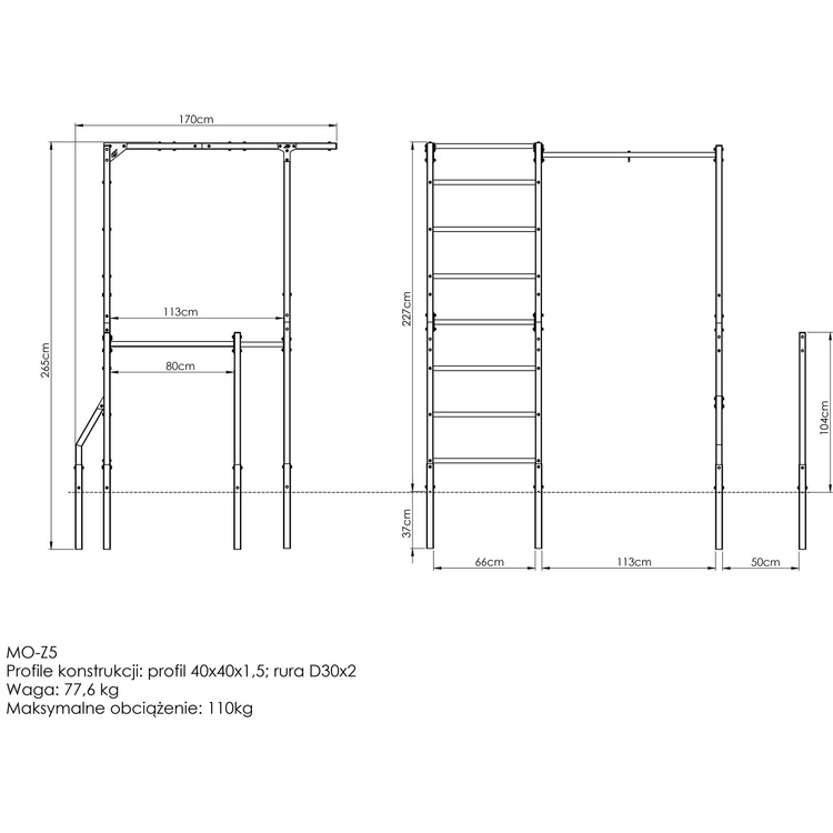 Estructura exterior con escalera sueca, barra de dominadas, barras paralelas y soporte para saco de boxeo MO-Z5 - Marbo Sport