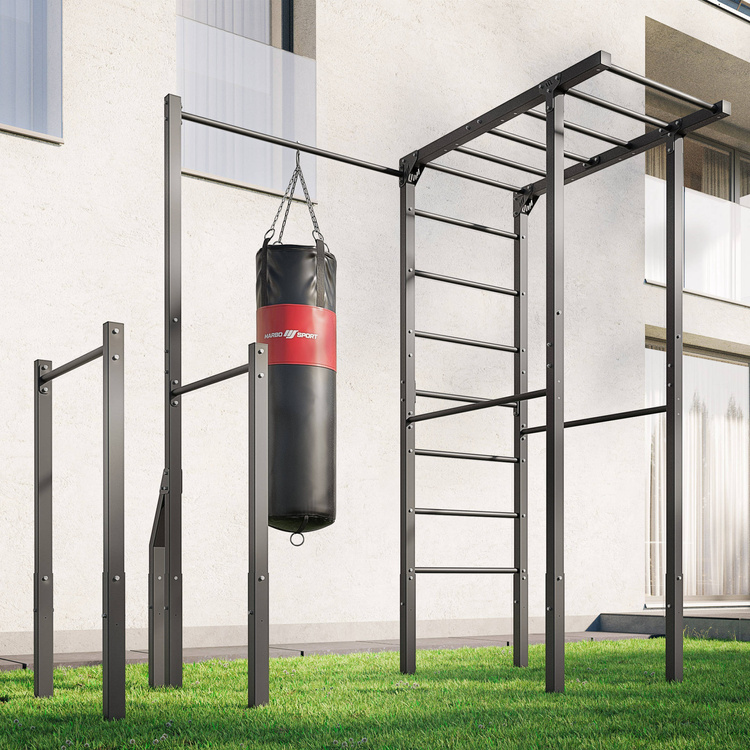 Estructura exterior con escalera sueca, barra de dominadas, barras paralelas y soporte para saco de boxeo MO-Z5 - Marbo Sport