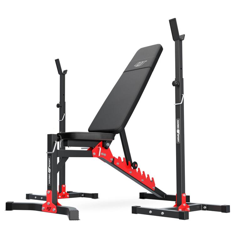 Set MH19 | Banco de entrenamiento multifuncional ajustable MH-L115 + Soportes de barra ajustables (2 piezas) MH-S201 - Marbo Sport