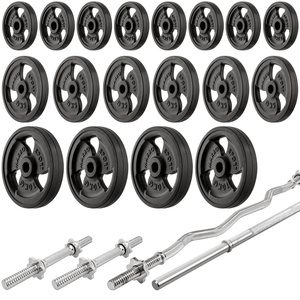 Set MS11_2.0_113KG_G | banco doble cara + soportes ajustables +  juego de barras reforzadas y pesas de goma 113 kg - Marbo Sport