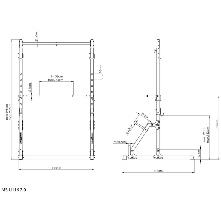 Barra de tracción estacionaria con soportes y estación de inmersión MS-U116 2.0 - Marbo Sport