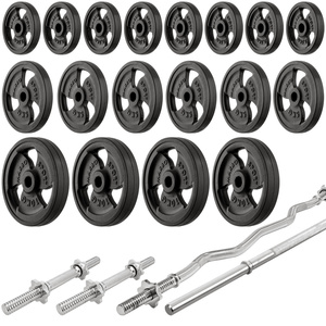 Set MH8_155KG_KIER_G | Banco regulable de doble cara MH-L114 + Soportes multinivel MH-S204 + Juego de barras reforzadas y pesas de goma 113 kg - Marbo Sport