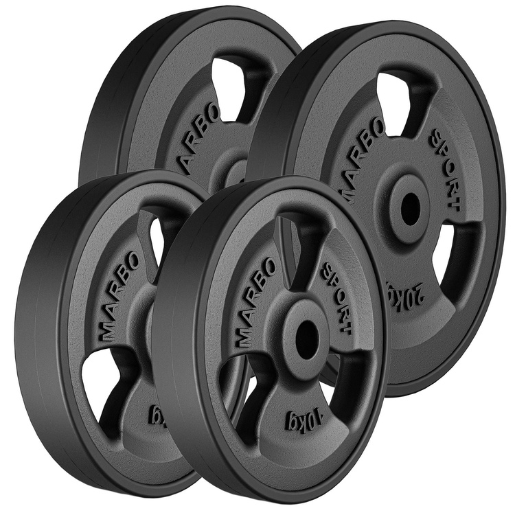 Juego de pesas de hierro fundido engomadas Tri-Grip 60 kg / 2 x 20 kg + 2 x 10 kg - Marbo Sport