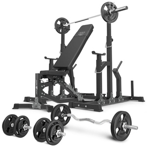 Set MS11_2.0_83KG | banco de entrenamiento ajustable de doble cara + soportes ajustables + juego de barras reforzadas y pesas 83 kg - Marbo Sport