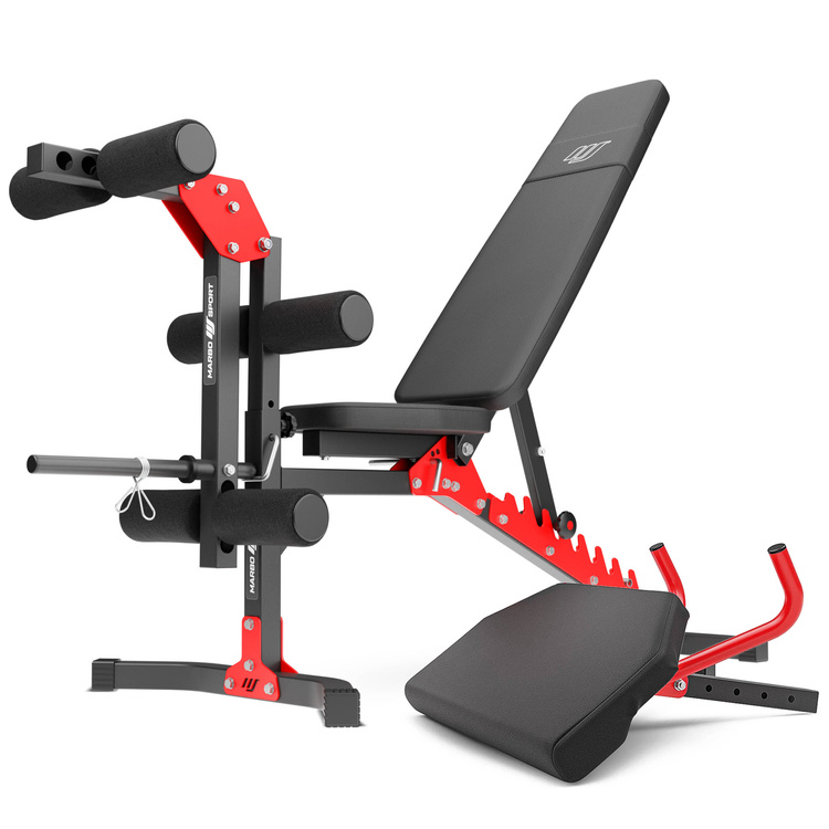 Set MH1 | Banco de entrenamiento multifuncional ajustable MH-L115 + Bícep curl con asas MH-A101 + Extensión de piernas MS-A102 - Marbo Sport