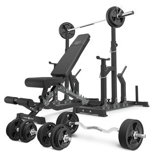 Set MS2_2.0_113KG_G | banco doble + soportes ajustables +  juego de barras reforzadas y pesas de goma 113 kg - Marbo Sport