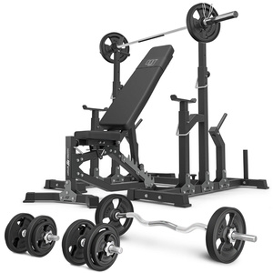 Set MS11_2.0_83KG_G | banco de entrenamiento ajustable de doble cara + soportes ajustables +  juego de barras reforzadas y pesas de goma 83 kg - Marbo Sport