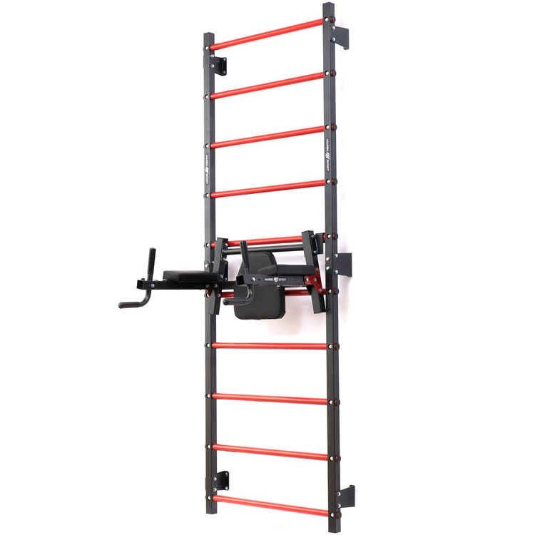 Set MHU1 | Escalera gimnástica metálica + Pasamanos y barra 2 en 1 para pared y escalera - Marbo Sport