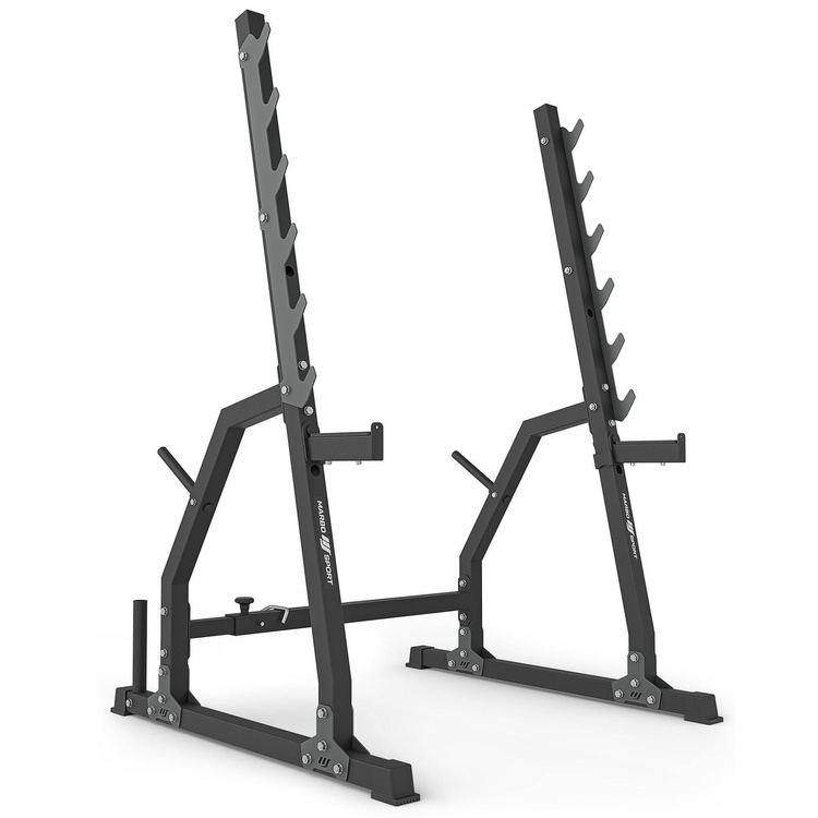 Set MS3_2.0_113KG | banco doble + soportes de gimnasio con aseguramiento y separación ajustable + juego de barras reforzadas y pesas 113 kg - Marbo Sport