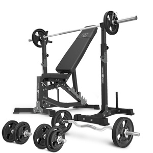 Set MS30_2.0_83KG_G | banco de entrenamiento ajustable de doble cara + soporte multinivel para mancuernas (2 piezas) con asistencia + juego de barras reforzadas y pesas engomados 83 kg - Marbo Sport