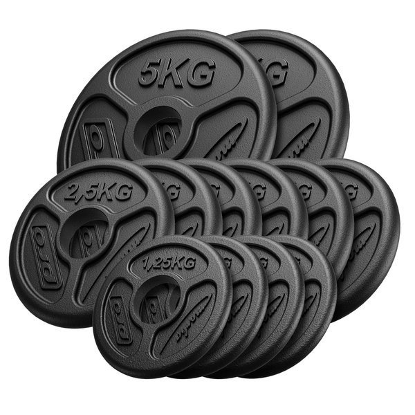 Juego de discos de pesas olímpicas de hierro fundido 30 kg (2×5 kg + 6×2,5 kg + 4×1,25 kg) - Marbo Sport
