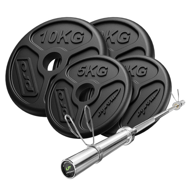 Conjunto 45kg | Barra olímpica 180 cm + discos de pesas 2x10kg, 2x5kg - Marbo Sport