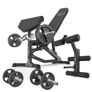 Set MS39_2.0_42KG | banco ajustable + accesorio de curl predicador + accesorio de desarrollo + juego de barras reforzadas y pesas 42kg - Marbo Sport