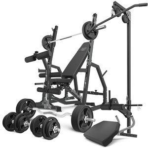 Set MS36_2.0_113KG_G | banco ajustable + Soportes de gimnasio + accesorios + juego de barras reforzadas y pesas de goma 113 kg - Marbo Sport