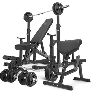 Set MS5_2.0_113KG | banco doble + soportes ajustables + Banco Scott con soporte ajustable + juego de barras reforzadas y pesas 113 kg - Marbo Sport