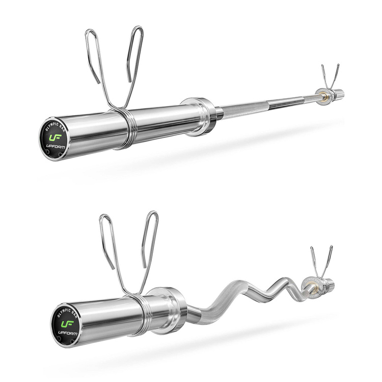 Set de barra olímpica de 180 cm + barra curvada de 120 cm + discos de pesas 55kg (4×5 kg + 2×2,5 kg + 4×1,25 kg) - Marbo Sport