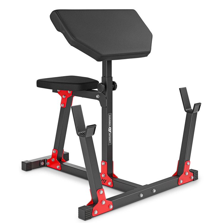 Set MH9_151KG_KIER | Banco regulable de doble cara MH-L114 + Soportes de barra ajustables (2 piezas) MH-S201 + Banco escocés (bicep curl) MH-L105 + Juego de barras reforzadas y pesas 113 kg - Marbo Sport