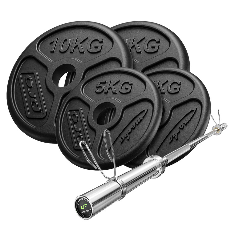 Set de barra olímpica de 180 cm con discos de pesas 45 kg (2x10 kg + 2x5 kg) - Marbo Sport