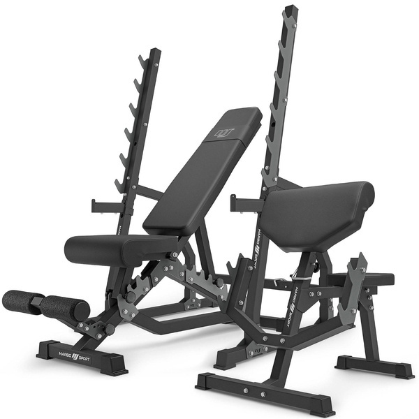 Set MS6_2.0 | banco doble + Soportes de gimnasio + Banco Scott con soporte ajustable- Marbo Sport