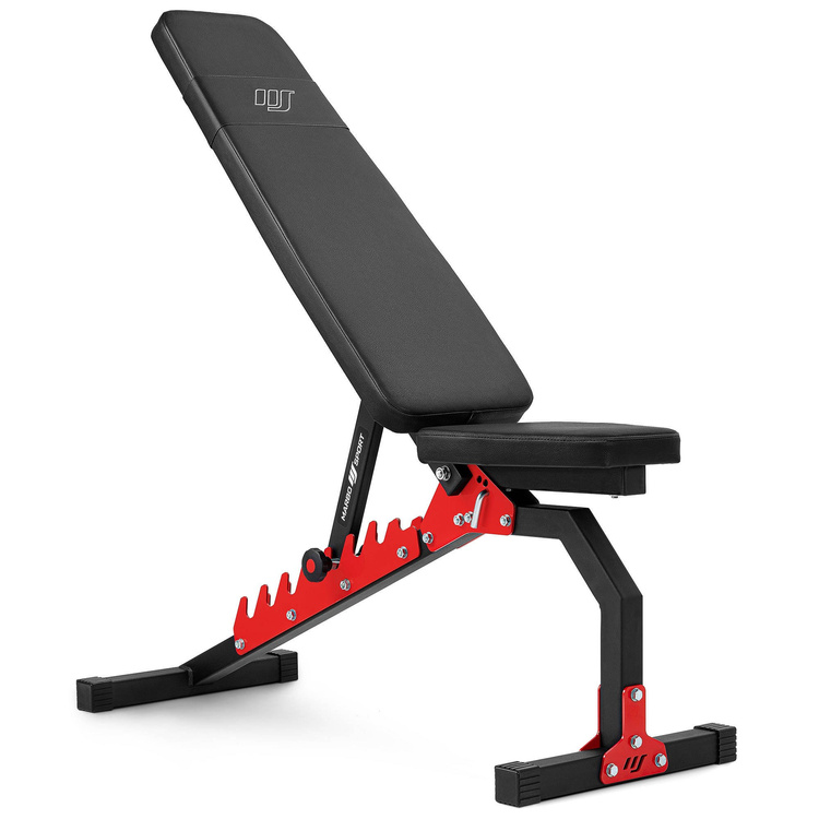 Set MH7_110KG_KIER | Banco regulable de doble cara MH-L114 + Soportes de barra ajustables (2 piezas) MH-S201 + Juego de barras reforzadas y pesas 83 kg - Marbo Sport
