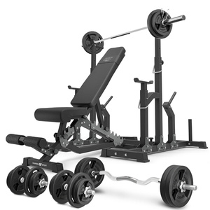 Set MS2_2.0_113KG | banco doble + soportes ajustables +  juego de barras reforzadas y pesas 113 kg - Marbo Sport