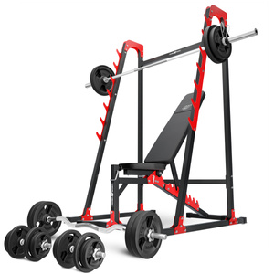 >Set MH24_156KG_KIER | Banco de entrenamiento multifuncional ajustable MH-L115 + Soportes multinivel MH-S204 + Juego de barras reforzadas y pesas 113 kg - Marbo Sport