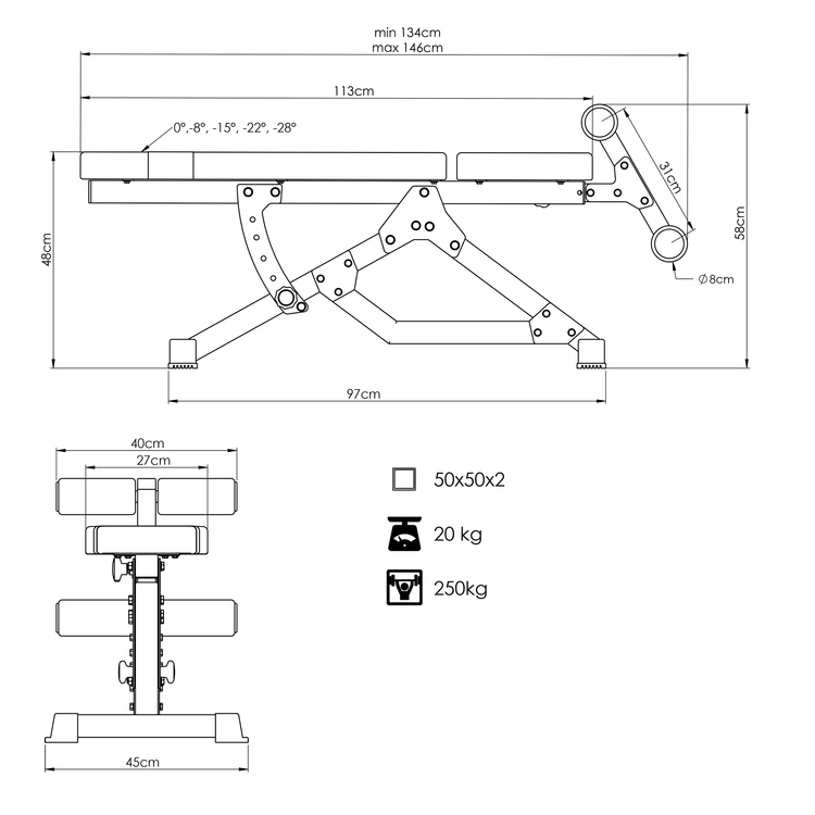 Banco de ejercicios abdominales ajustable MS-L110 2.0 - Marbo Sport