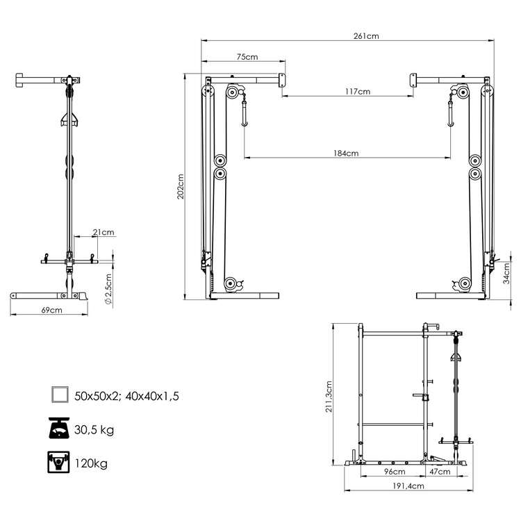 Accesorio de polea cruzada para jaula o rack MS-W108 2.0 - Marbo Sport