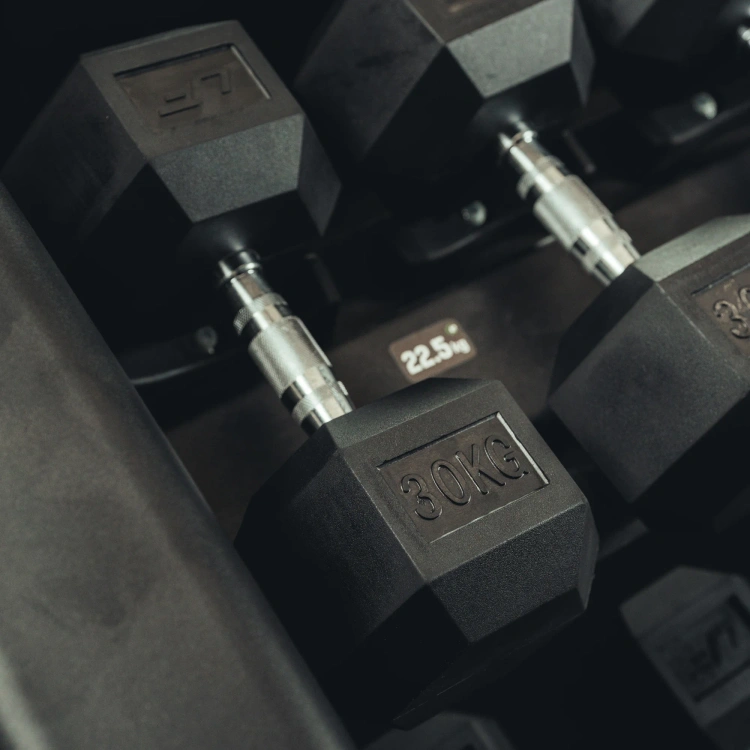 Mancuerna HEX de hierro fundido recubierta de goma 30 kg - UpForm