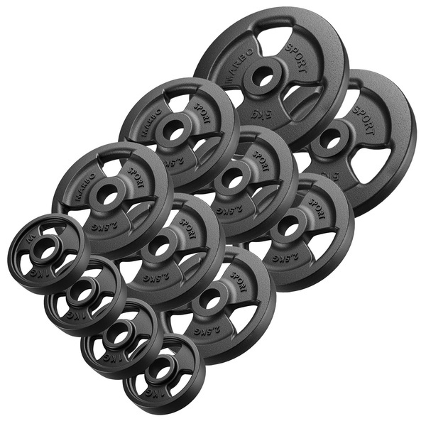 Juego de pesas de hierro fundido Tri-Grip 29 kg / 2 x 5 kg + 6 x 2,5 kg + 4 x 1 kg - Marbo Sport