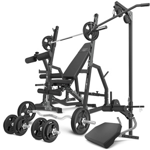 Set MS36_2.0_83KG_G | banco ajustable + Soportes de gimnasio + accesorios + juego de barras reforzadas y pesas de goma 83 kg - Marbo Sport