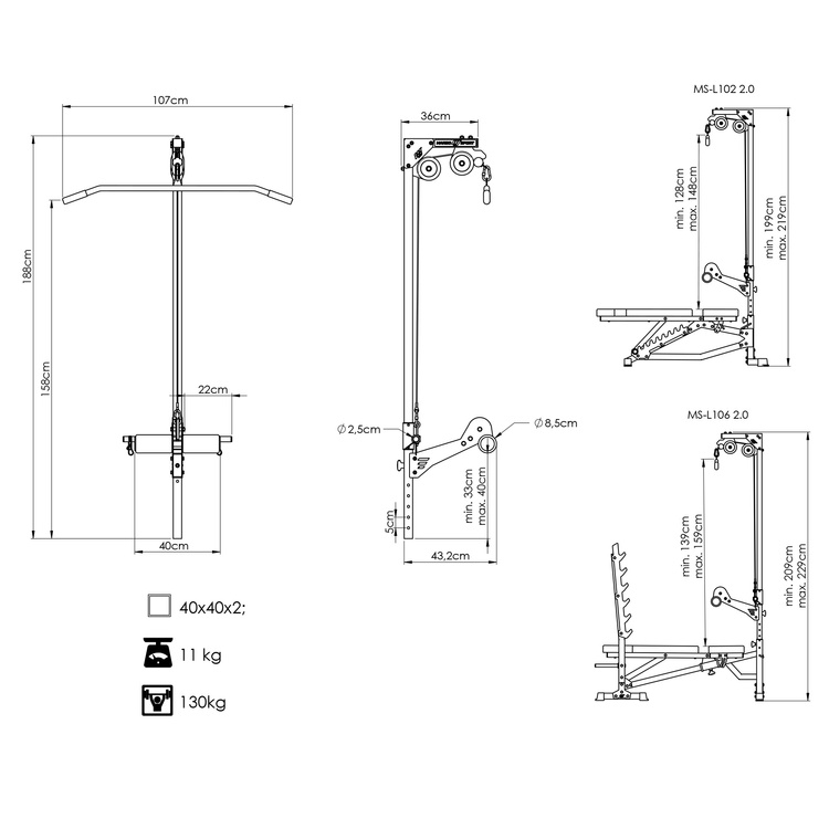 Polea alta y baja para banco MS-W102 2.0 - Marbo Sport