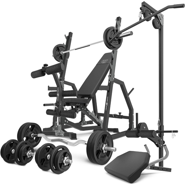 Set MS36_2.0_113KG | banco ajustable + Soportes de gimnasio + accesorios + juego de barras reforzadas y pesas 113 kg - Marbo Sport