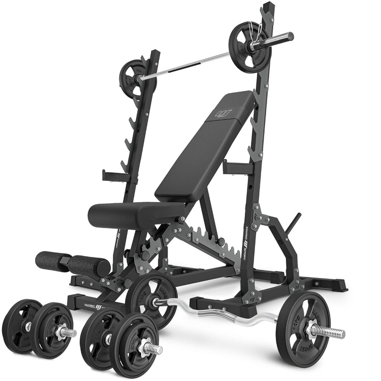 Set MS24_2.0_83KG_G | banco doble + soporte multinivel (2 piezas) + juego de barras reforzadas y pesas de goma 83 kg - Marbo Sport