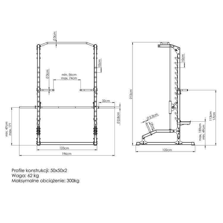 Máquina Smith con barra de dominadas y barras de inmersión MS-U105 2.0 - Marbo Sport