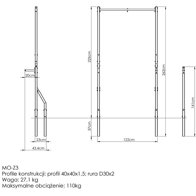 Barra de dominadas externa con soporte para bolsas y pasamanos cortos para dominadas MO-Z3 - Marbo Sport
