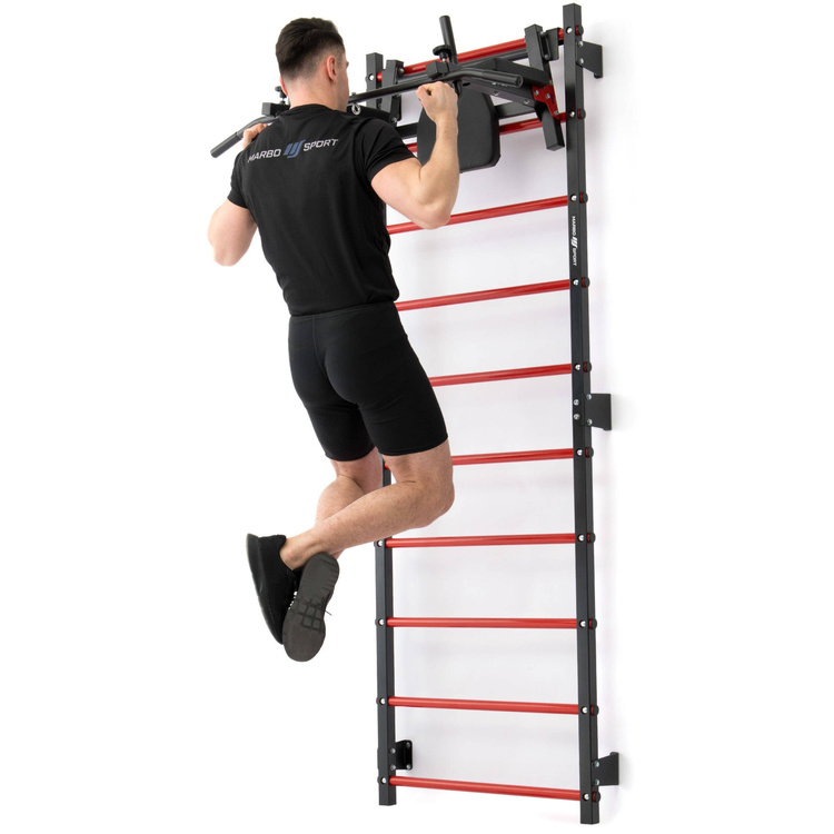 Set MHU1 | Escalera gimnástica metálica + Pasamanos y barra 2 en 1 para pared y escalera - Marbo Sport