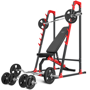 Set MH8_125KG_KIER | Banco regulable de doble cara MH-L114 + Soportes multinivel MH-S204 + Juego de barras reforzadas y pesas 83 kg - Marbo Sport